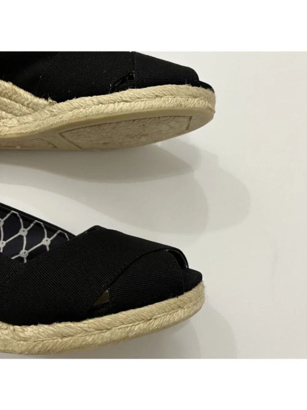 Talbots Black Canvas Peep Toe Sip On Espadrille Wedge Sandal